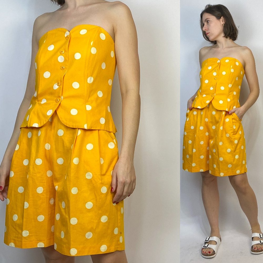 Vintage 80s Two Piece POLKA DOT Corset Summer Set! Large